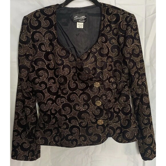VTG Special Times By Patty O’Neil Black Velour Glitter Blazer & Skirt Sz 8 USA - Picture 2 of 11